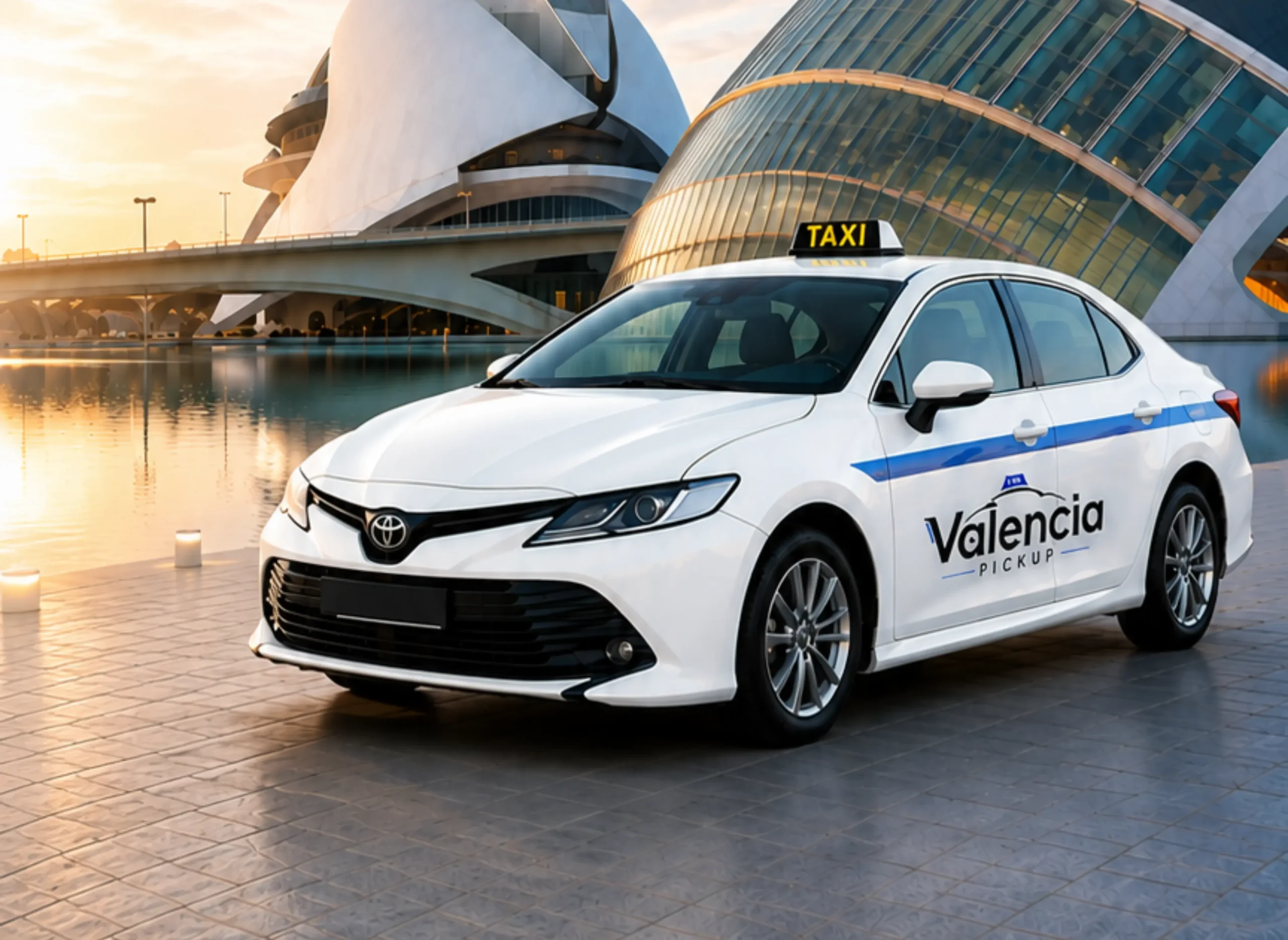 Valencia Pickup taxi parked in front of the City of Arts and Sciences, Valencia